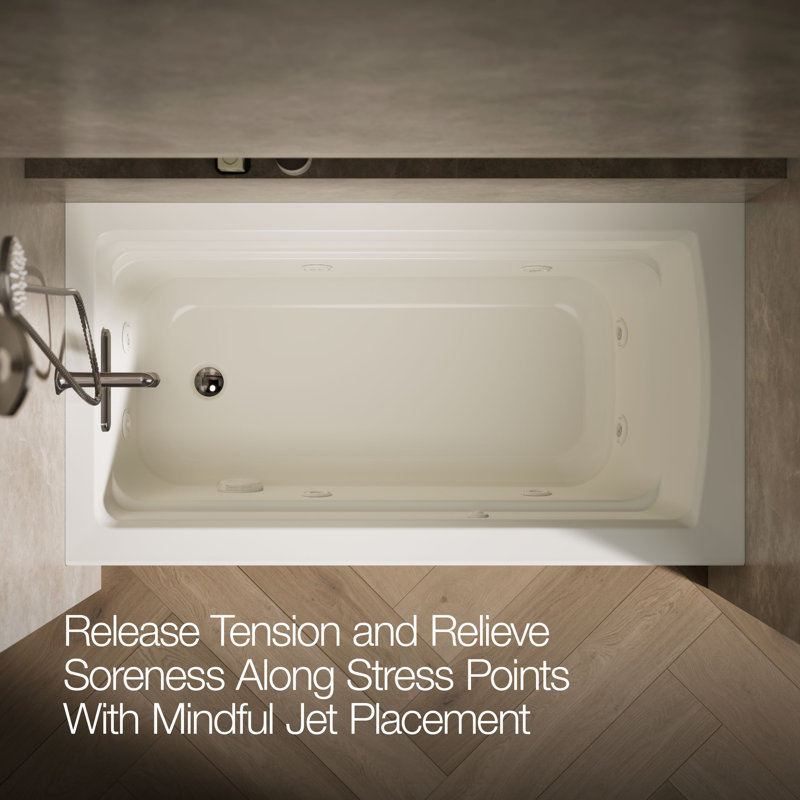 Archer® Alcove 60" L x 32" W Whirlpool Bathtub, Biscuit, Left Drain