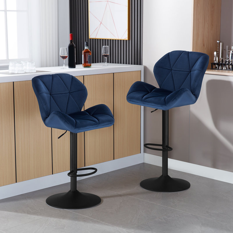 Dequavious Swivel Upholstered Adjustable Height Counter Stool with Metal Frame, Blue