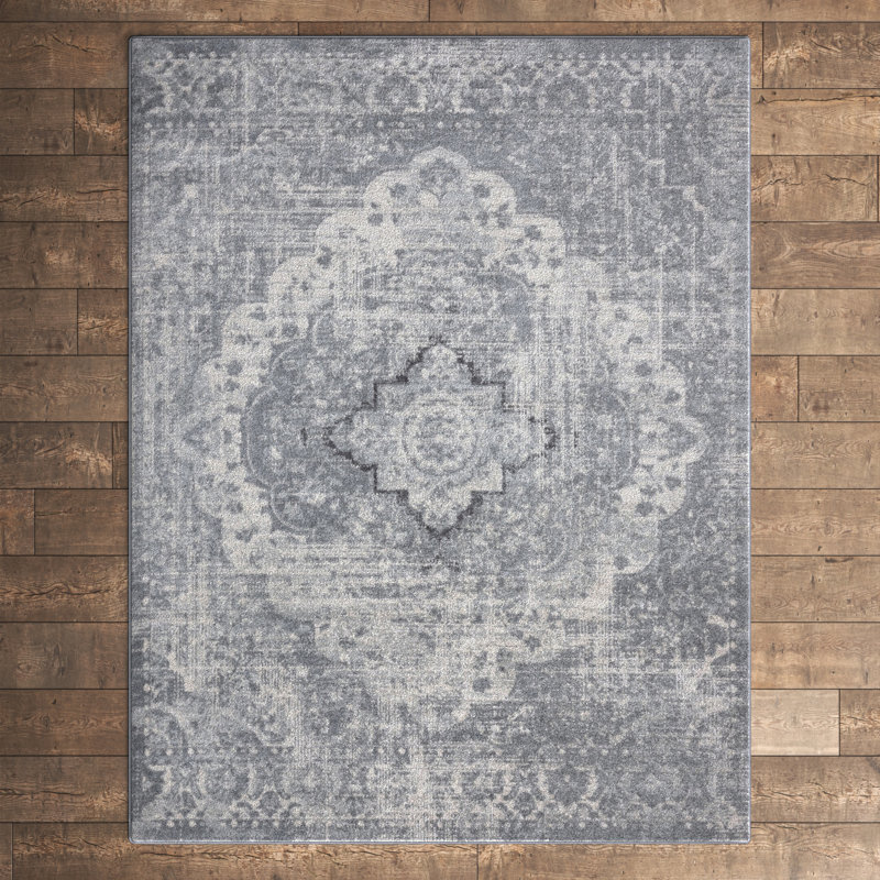 Crete Esmay Performance Gray Medallion Rug, Rectangle 8'9" x 12'2"
