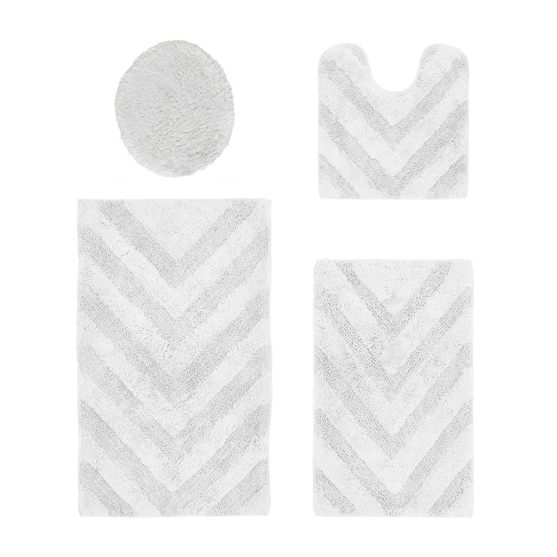 Hugo Premium 100% Cotton 2370 GSM 4-Piece Tufted Bath Rug Set with Non-Slip Spray Latex Backing, OEKO-TEX® Certified, Super Absorbent & Machine Washable, White