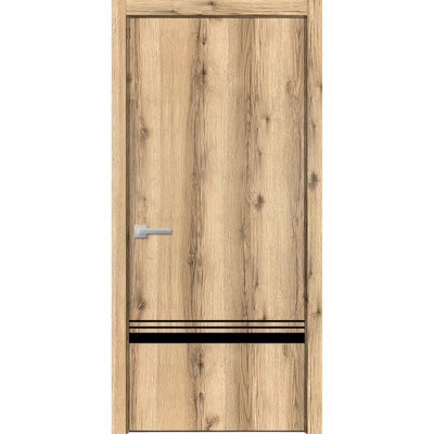 Porte intérieure moderne en bois pré-montée avec quincaillerie Planum 0012, cadre et moulures en chêne à panneau unique, portes robustes pour salle de bain et chambre à coucher - 24 po x 80 po