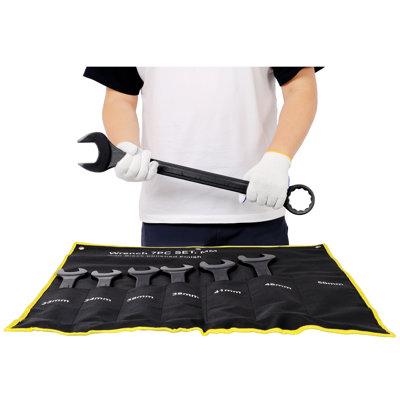 Ensemble de 7 clés mixtes métriques de 33 à 50 mm en acier au carbone noirci avec étui de rangement