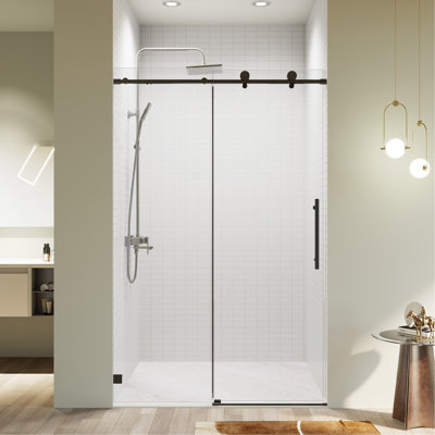 46-48" W * 76" H Frameless Single Sliding soft-close Shower Doors, Bathroom Sliding Shower Door, 5/16" (8mm) Thick SGCC Tempered Glass Door
