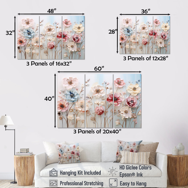 White And Pink Floral Wonderland - Floral Wall Art, 40" H x 60" W x 1" D, Wrapped Canvas