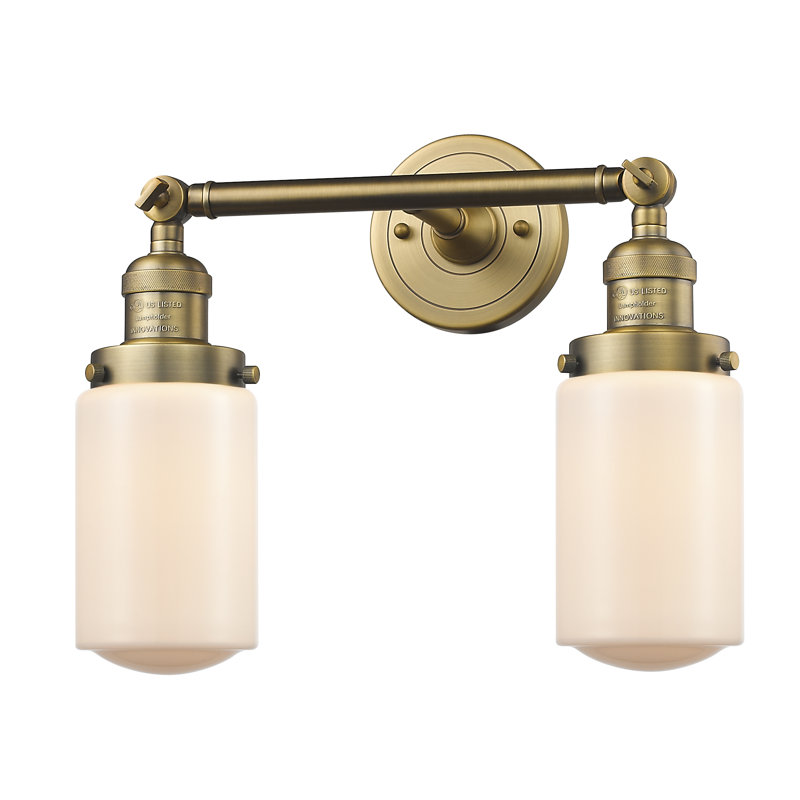 Éclairage pour salle de bain 2 lumières Saroyan, Blanc mat, Ampoule DEL rétro de 3,5 watts, Laiton brossé