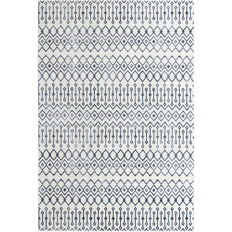 Tapis abstrait bleu marine / ivoire, Rectangle 10 pi x 14 pi
