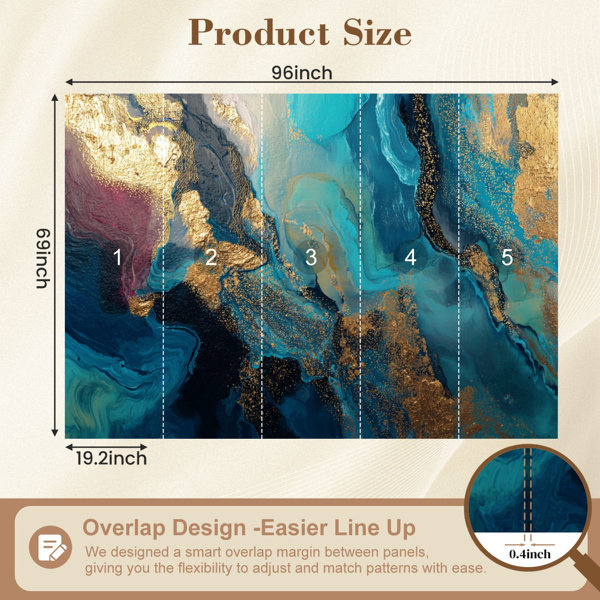 Red Barrel Studio 3D Peel and Stick Wallpaper Marbled Blue Gold Ocean ...