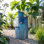 32"H 4-Tier Vase Ceramic Outdoor Fountain with LED Light