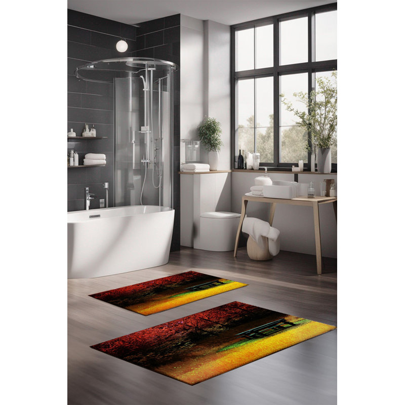 Ensemble de tapis de bain de luxe Eakly (2 pièces), 100% polyester, 16,0 x 23,6 pouces et 23,6 x 39,4 pouces | Conception antibactérienne antidérapante, hauteur de poils de 0,3 po | Lavable à la machine, durable et facile à nettoyer | Idéal pour la décoration de salle de bain