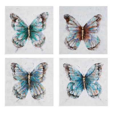 « métallique papillons », ensemble de 4 reproductions d’art en acrylique sur toile