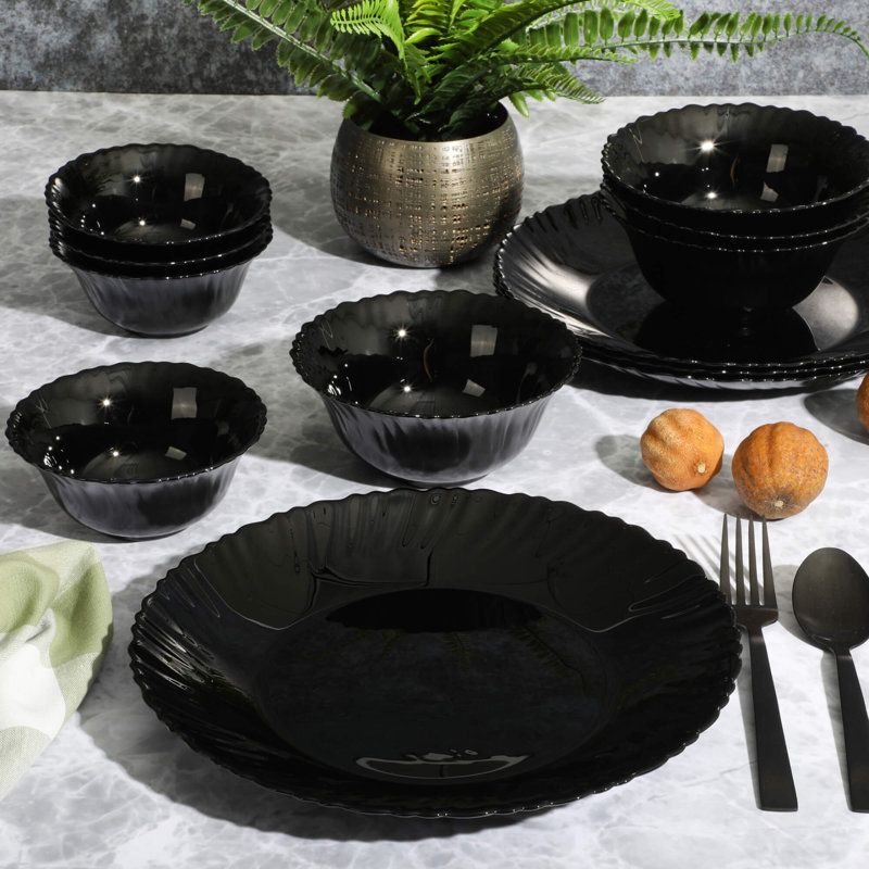 Service de table 12 pièces Ultra By Gibson Bandini, noir, verre opale