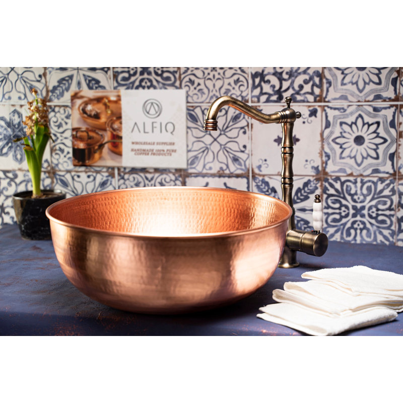 13 in Handmade Hammered Copper Kitchen Sink – Pure Solid Copper by ALFIQ, Dark Copper