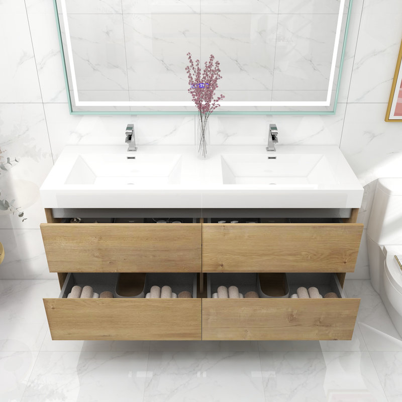 59'' Double Bathroom Vanity with Top, Dark Oak