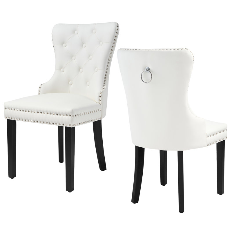 PU Leather Dining Chairs with Pull Ring, White
