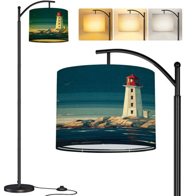  Arc Floor Lamp lighthouse ocean view Tall Modern Standing Lamp LED Adjustable Linen Lampshade 3 Color Temperatures