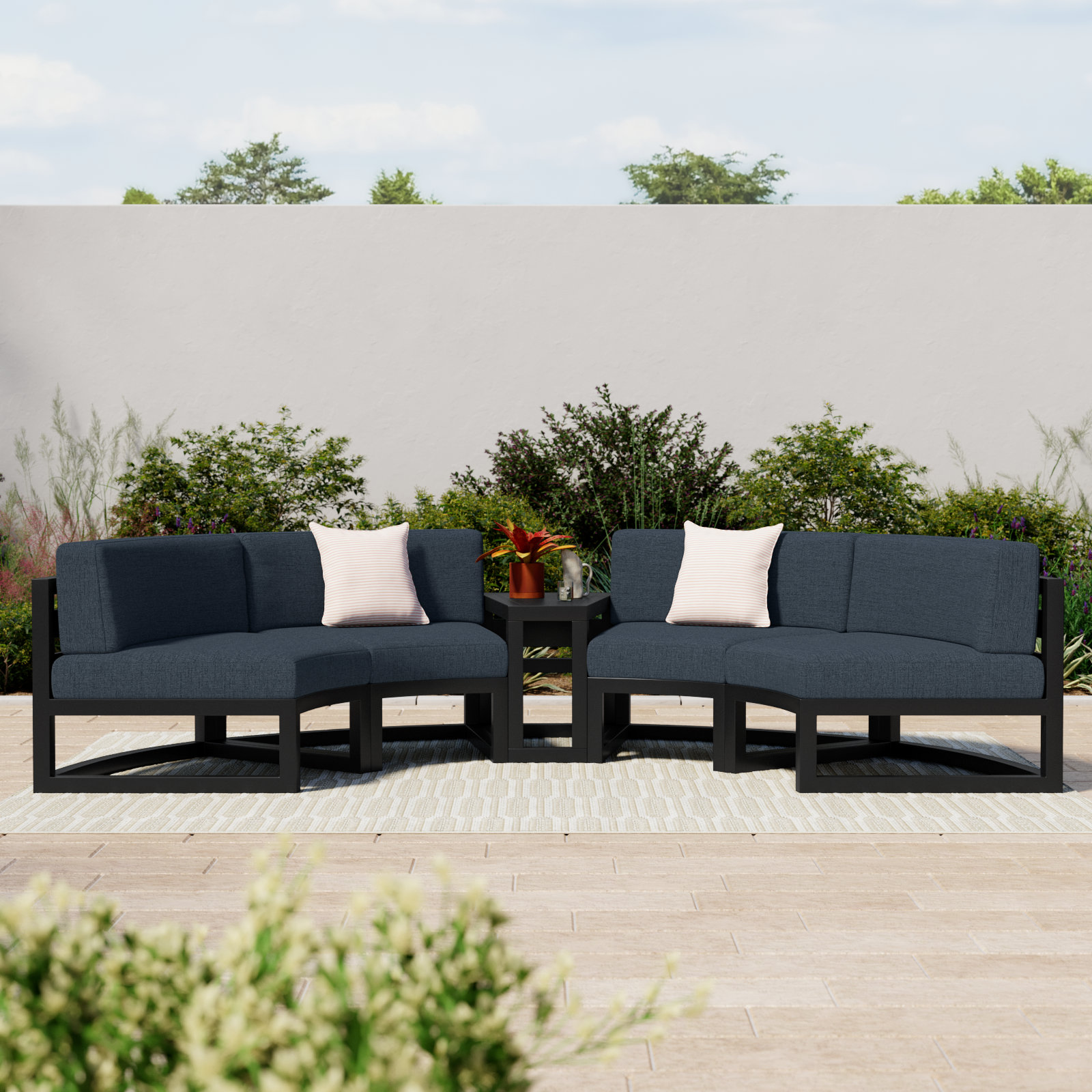 Bergeron 81" Sunbrella® Patio Sectional, Spectrum Indigo Sunbrella®, Black