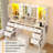 55" Large Makeup Vanity Desk With Mirror And Lights, Glass Top Vanity Table With Power Outlet & Lighted Glass Cabinet, Dressing Table With 3 Colors Lights For Bedroom Dressing Room, White