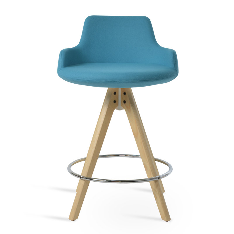 Tabouret de bar et de comptoir, Naturel, Laine turquoise, Tabouret de bar (hauteur d'assise de 29,5 po)