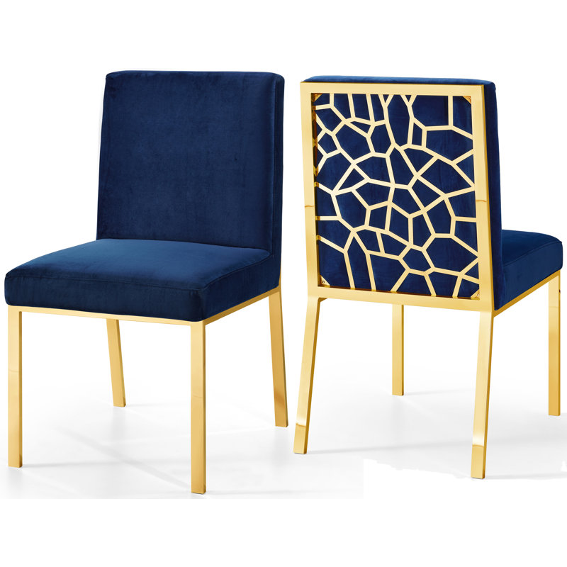 Sansa 20'' H Velvet Upholstered Side Chair, Navy Velvet, Gold