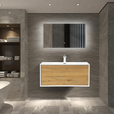 Meuble-lavabo flottant de 35,3 pouces avec lavabo intégré blanc 