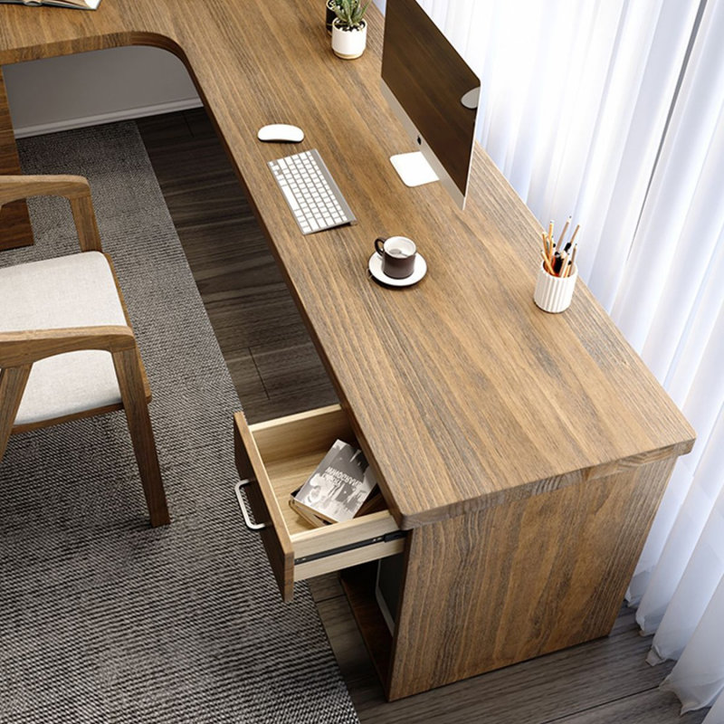 Bureau en L en bois massif avec bibliothèque, Retour à gauche, H 29,53 po x l 62,99 po x P 39,37 po
