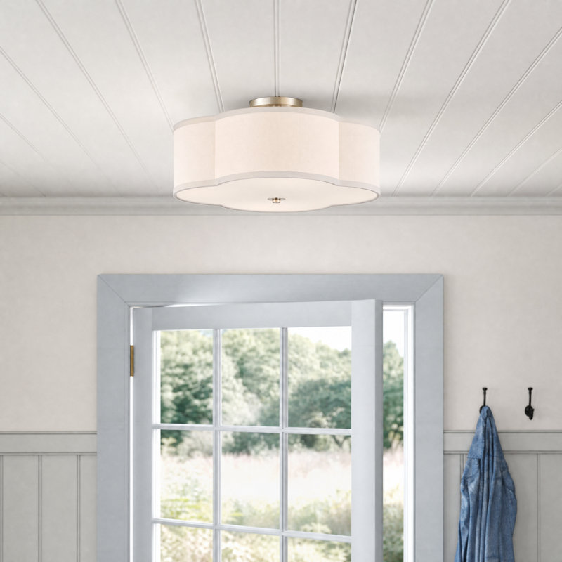 Plafonnier semi-encastré en tissu 4 lumières, Nickel, H 6,9 po x l 15,75 po x P 15,75 po