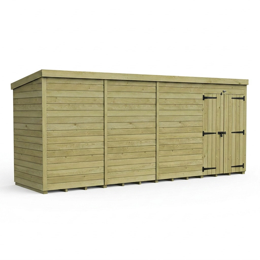 Total Sheds 18ft x 4ft Pent Garden Shed - Double Door - No Windows - Pressure Treated Timber - UK Manufactured