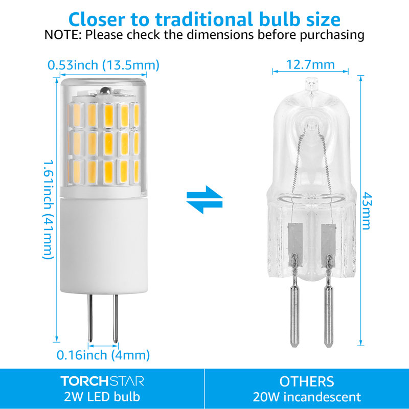 Ampoule à DEL T3 2W non réglable à 3 000 K, culot blanc chaud G4 / à deux broches