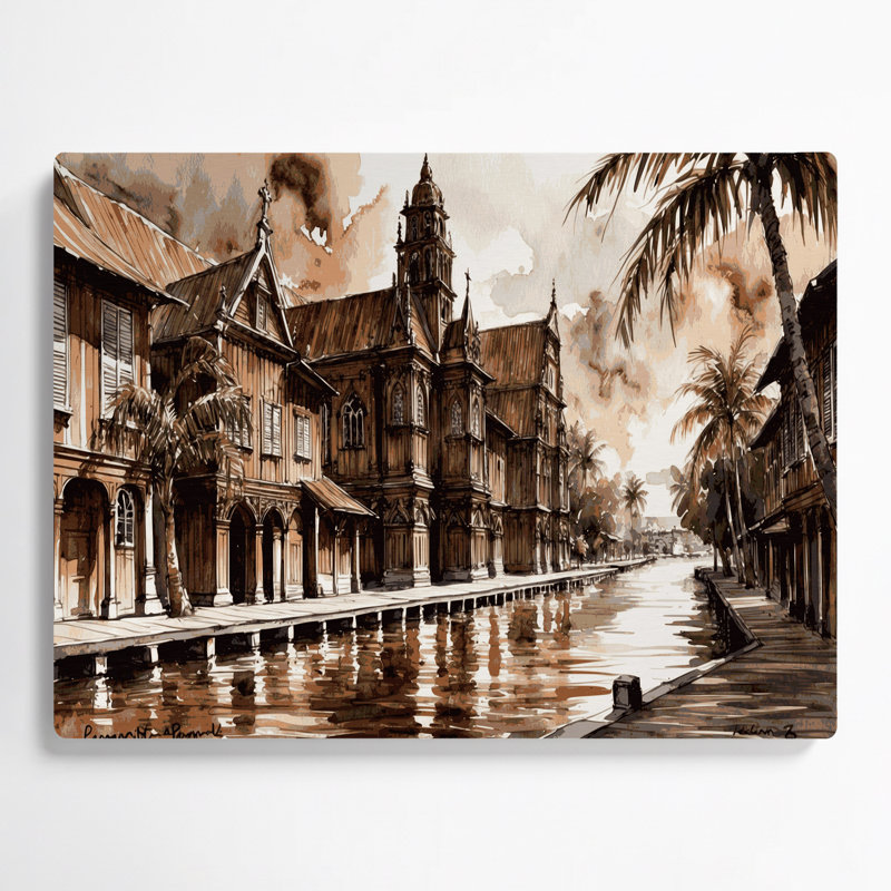 Art mural en métal noir sur villes Paramaribo Suriname, H 11 po x l 14 po