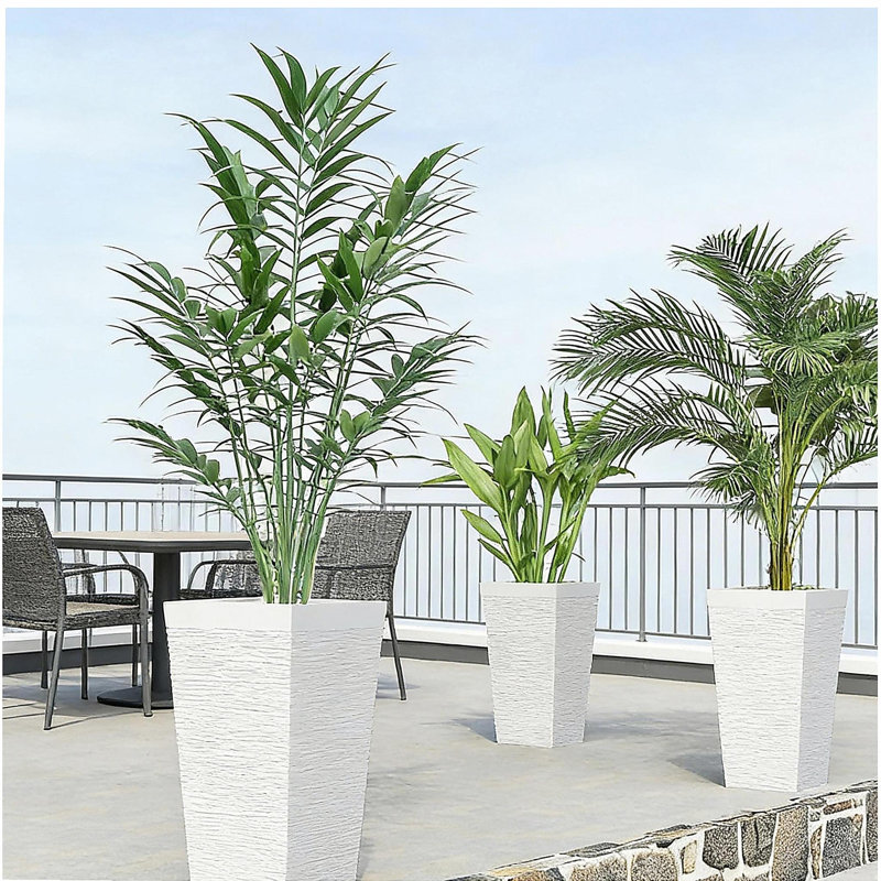 Stackable Tapered Planters,Set of 3 Outdoor Planters, White