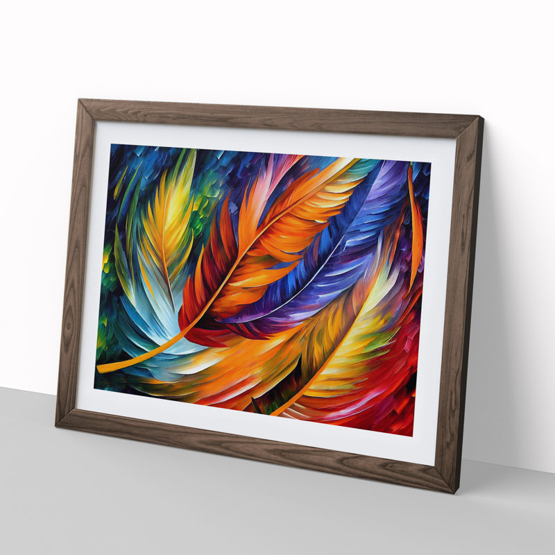 Bird Feather - Single Picture Frame Painting, 25cm H x 34cm W x 2cm D, Walnut Framed