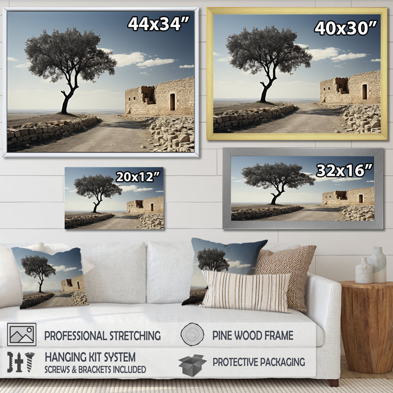 Arbre sur la route de la solitude, art mural sur toile, H 24 po x l 32 po x P 1 po, Cadre flottant noir