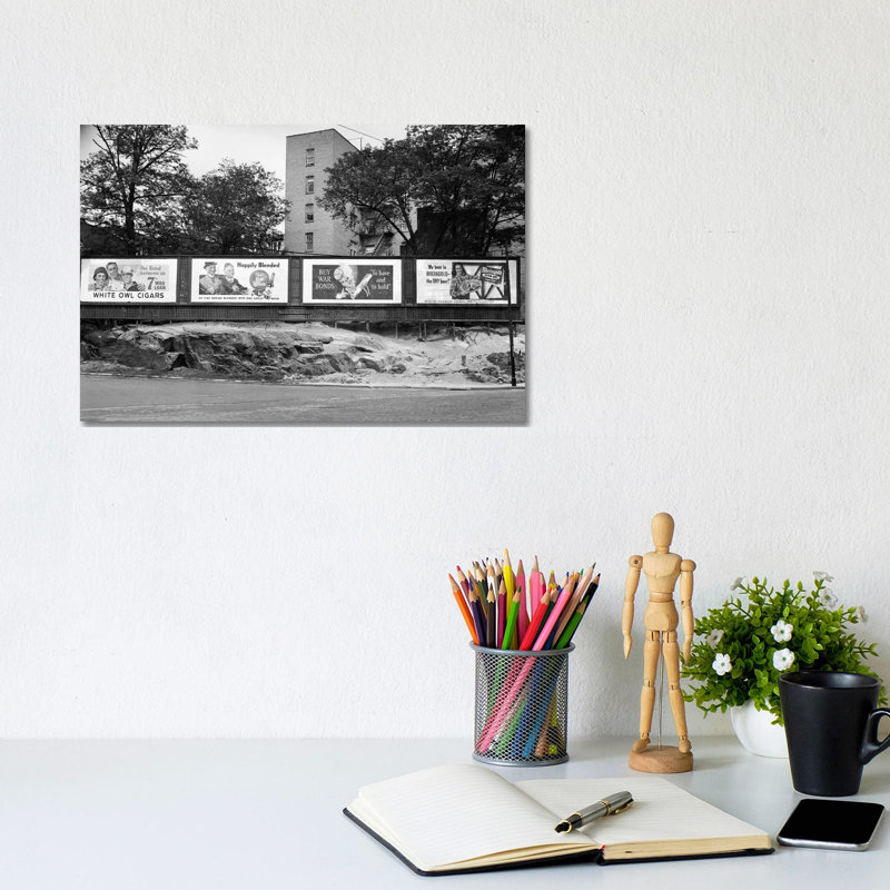 1940s-1945 Wartime Billboards For Cigars Beer Coca Cola All Promoting War Bonds Burnside Avenue In The Bronx New York - Wrapped Canvas Print