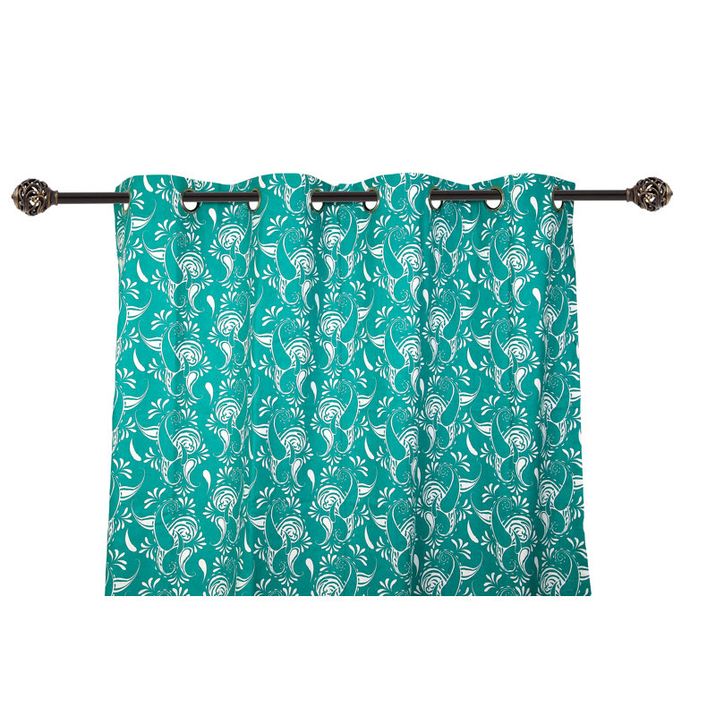 Macdonald Cotton Semi Sheer Curtain Single Panel, 55" W x 84" L, Teal/White