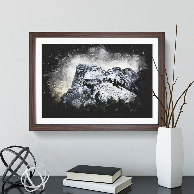 Mount Rushmore Memorial - Picture Frame Painting Print, 24cm H x 33cm W x 2cm D, Walnut Framed