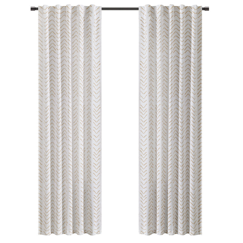 Hygge Modern Arrow Linen Look Cotton Blend Semi Sheer Curtain Pair, Brown