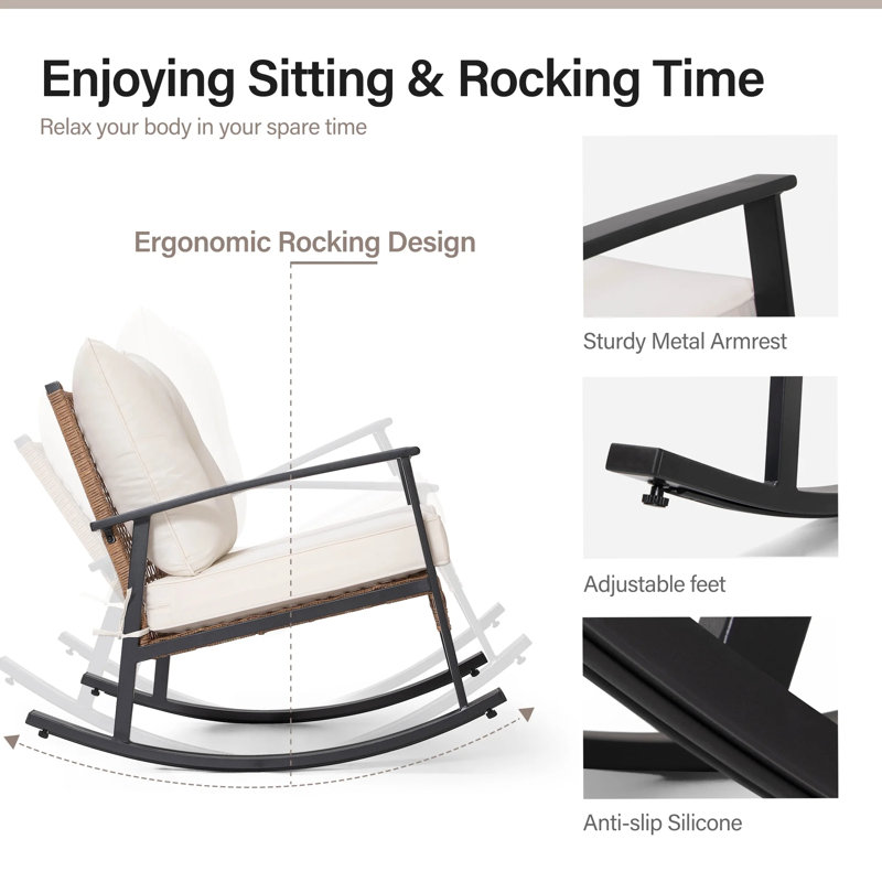 Aljaquan 2-Piece Patio Wicker Rocker with Cushions, BLANC - 2 PIÈCES