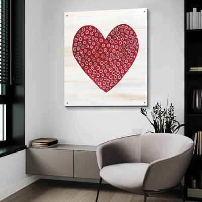 «Rustic Valentine Heart 3» par Kathleen Parr, art mural en verre acrylique, 36 po x 36 po