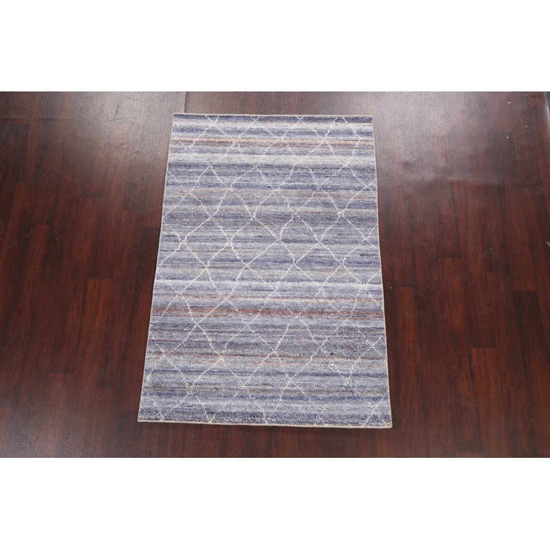 Tapis gris noué à la main de conception unique 3 pi 11 po x 5 pi 11 po New Age