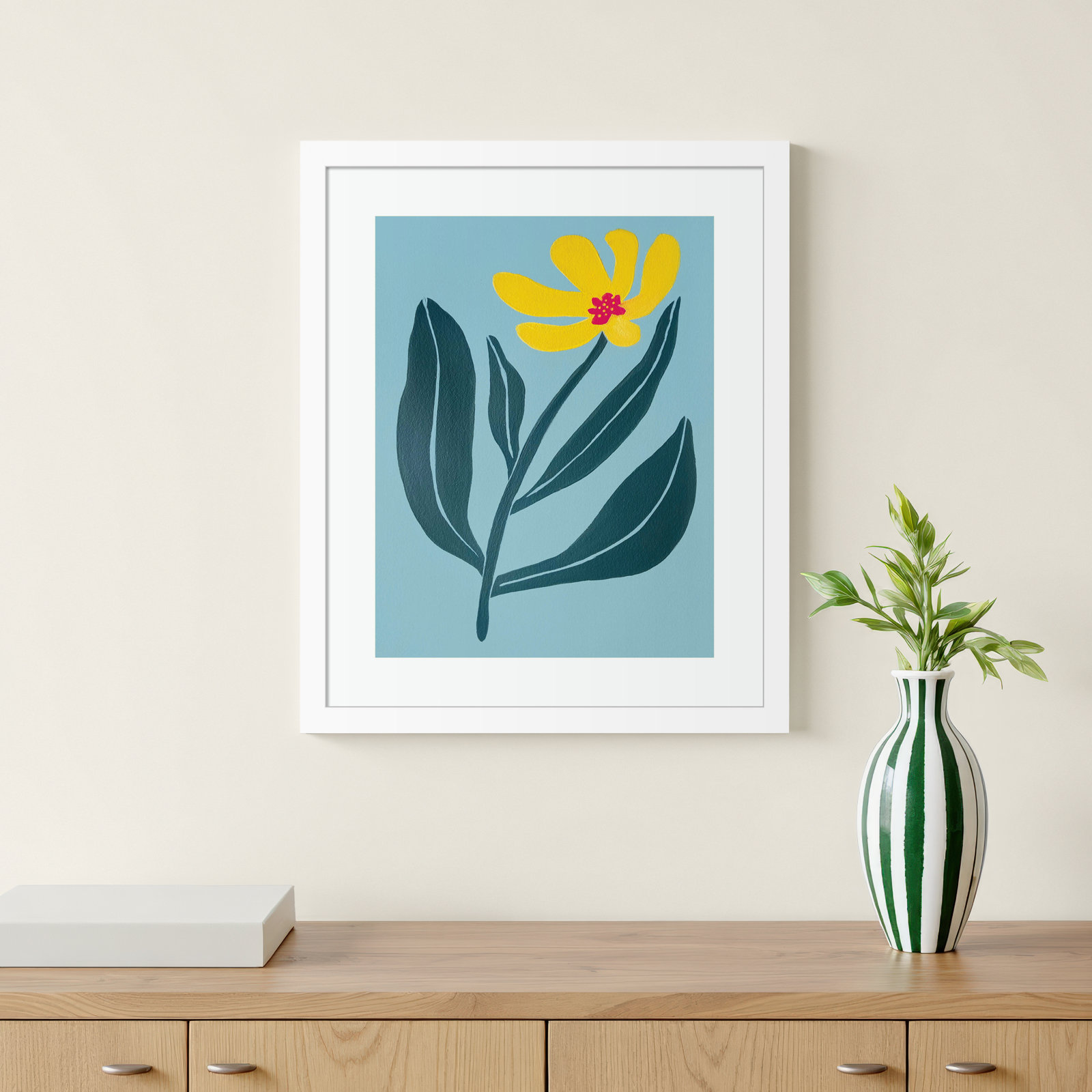 Yellow Flower by Exton - Single Picture Frame Print, 13" H x 11" W x 1" D, White