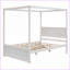 Lit plateforme double à baldaquin en bois pleine grandeur avec 2 tiroirs - Blanc brossé, sans sommier, bois de pin / panneau de fibres à densité moyenne pour la chambre à coucher