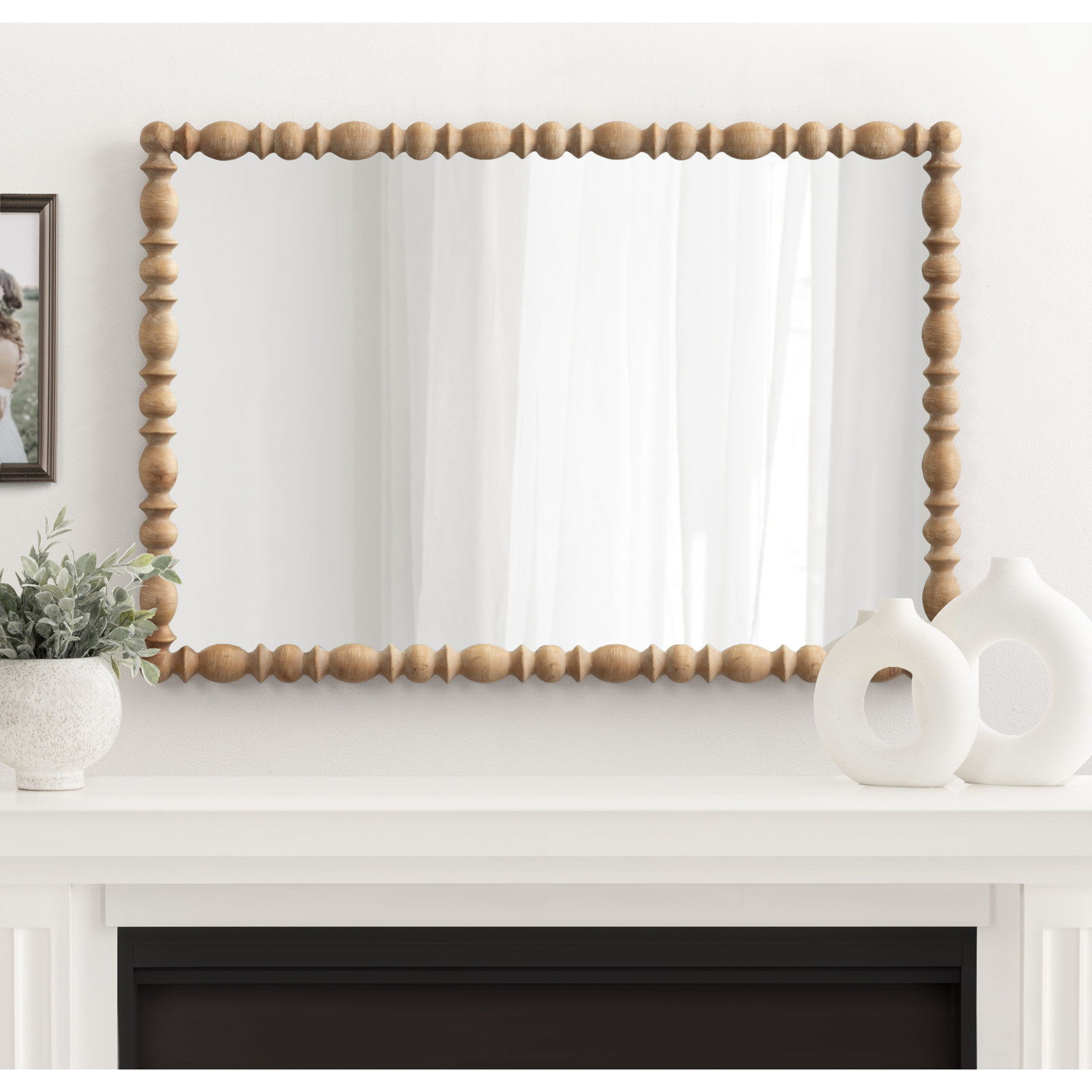 Accent Mirror, Solid Wood, Brown, 33.5" x 23"