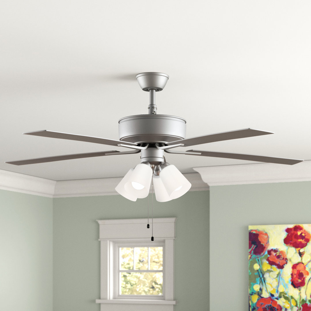 52" Pro Plus 114 White 4 Light Kit 5 - Blade Standard Ceiling Fan with Pull Chain and Light Kit Included Craftmade