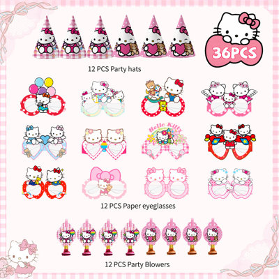 36 pcs Hello Kitty Party Blowers Glasses & Hats Birthday Party Decorations Set