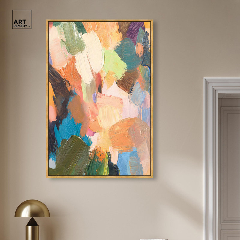 Surge chromatique III sur toile, abstrait coloré par Art Remedy, H 46 po x l 31 po, Cadre flottant doré