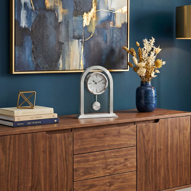 Acctim Colney Pendulum Mantel Clock Quartz Brushed Metal & Glass Energy Efficient Movement Silver