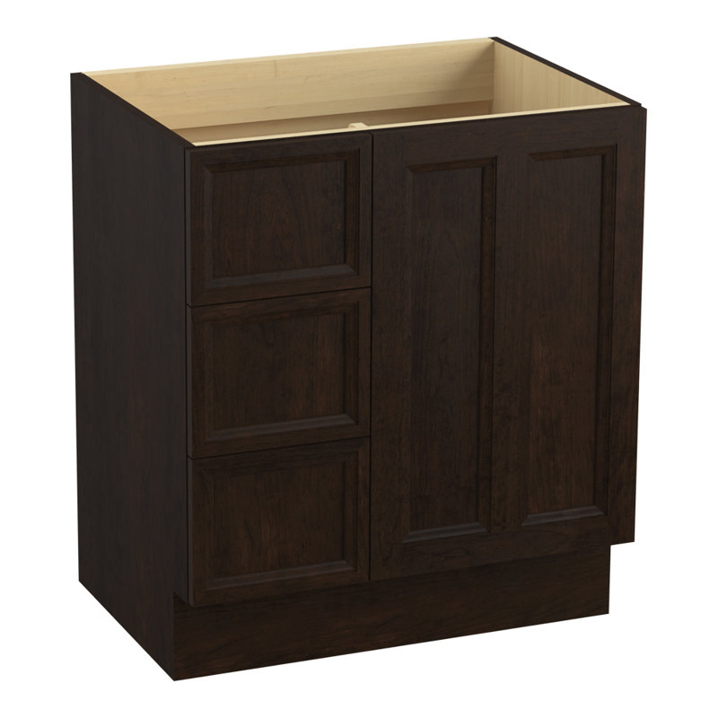 Meuble-lavabo de 30 po avec porte-pieds Damask®, 1 porte et 3 tiroirs à gauche, Suède Claret