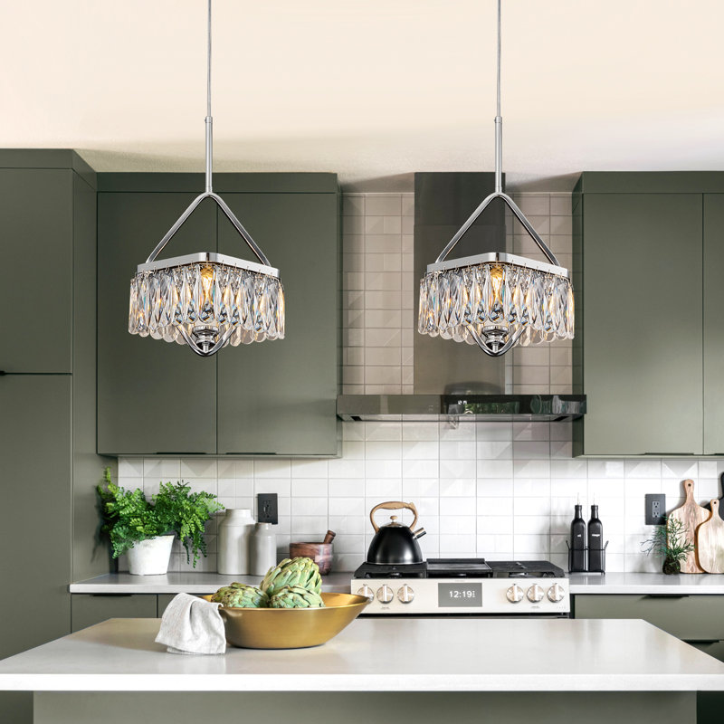 Luminaire suspendu moderne en cristal lustre carré carré pour îlot de cuisine pour vestibule (1 paquet), Chrome