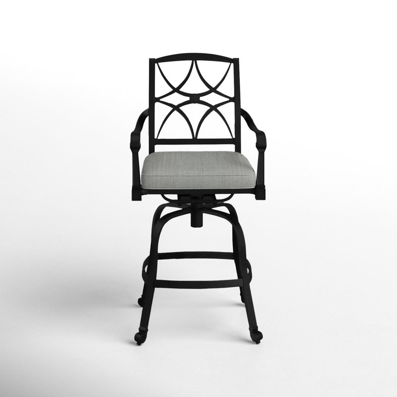 Wiltshire Outdoor Swivel Bar Stool, Stone Linen, 30.25", Textured Black