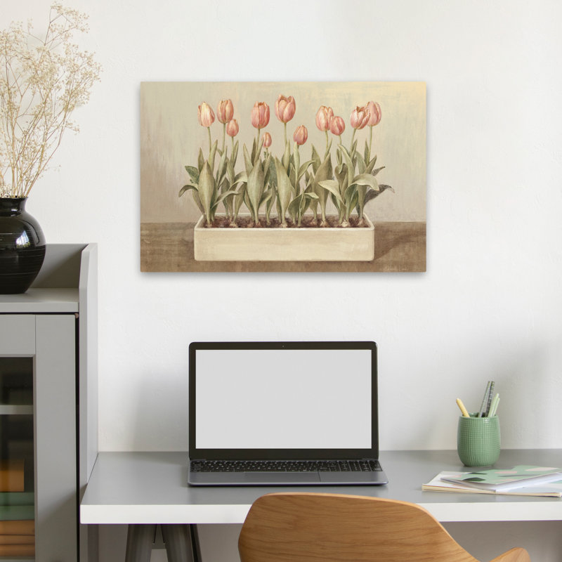 «Beige et fleur de tulipe amis», art, H 16 po x l 24 po
